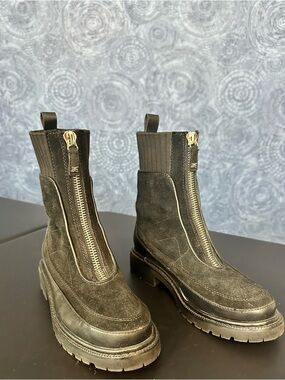 Sam Edelman Women's Black Suede Front-Zip Chelsea Boots